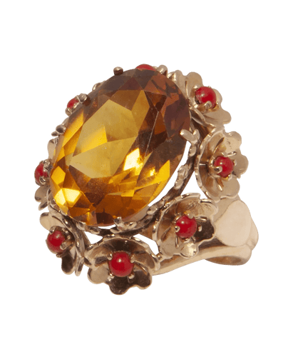 Bague cocktail Or rose 18K Citrine Corail