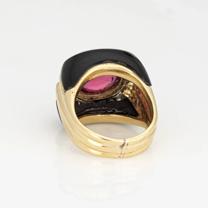 Bague 56 Bague en or vintage avec diamants, onyx et tourmaline rose 58 Facettes G13596