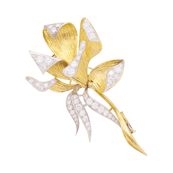 Broche Broche vintage, "Iris", or jaune, platine, diamants. 58 Facettes 34139