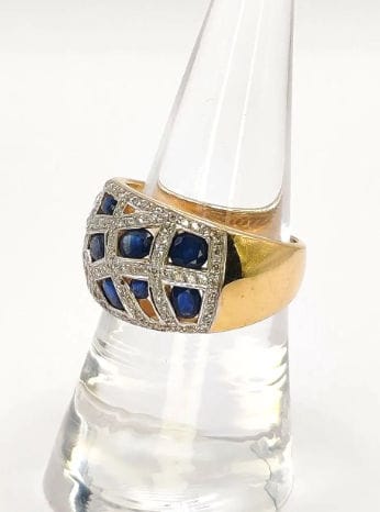 Bague 56 Bague Bandeau or jaune diamants saphirs 58 Facettes