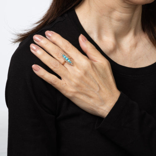 Bague Bague navette victorienne antique en or jaune et diamants turquoise 58 Facettes G14020