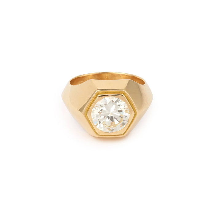 Bague 54 Bague Chevalière Diamant 2.35 cts Or Jaune (Certificat) 58 Facettes BD183