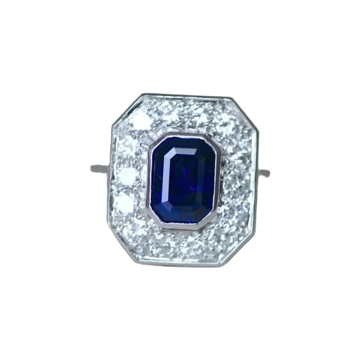 Bague hexagonale platine saphir diamants