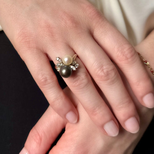 Bague 47 Bague or gris bouquet de perles 58 Facettes REF2573-340