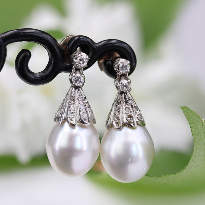 Boucles d'oreilles Pendants d'oreilles anciens diamants et perles 58 Facettes 24-022