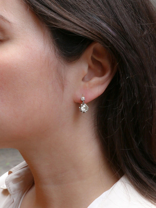 Boucles d'oreilles Dormeuses anciennes or diamants taille ancienne 2,2 ct 58 Facettes J327