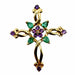 FRANKLIN MINT Pendant / 18k Yellow Gold Cross Pendant Diamond, Emeralds & Amethysts 58 Facettes