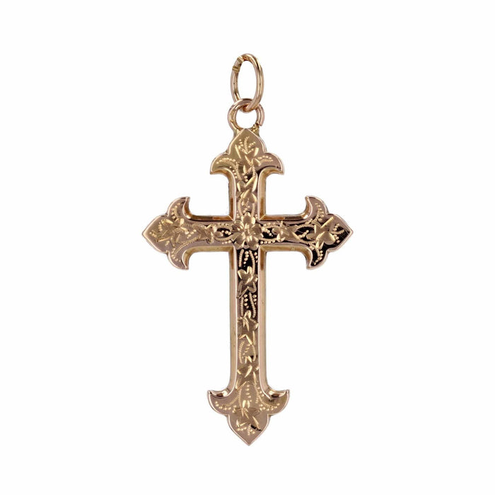 Pendentif Croix ancienne or rose ciselé 58 Facettes CVP137