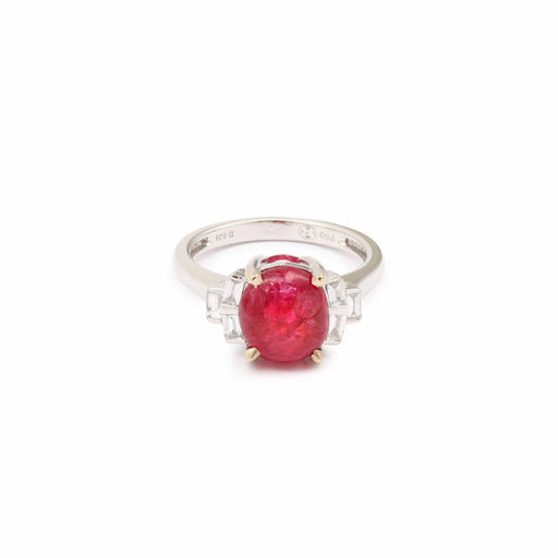 Ring 53.5 Unheated Burmese Spinel Cabochon Ring Diamonds White Gold 58 Facettes B350