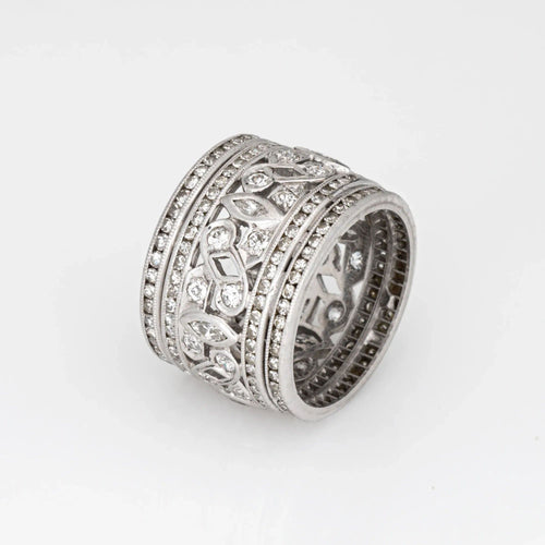 Bague Bague large en platine Art Déco vintage des années 1920 avec diamants, taille 5,25, bijoux d'éternité 58 Facettes G13595