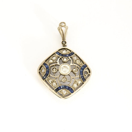 Pendentif or blanc, saphirs et diamants 58 Facettes B250461