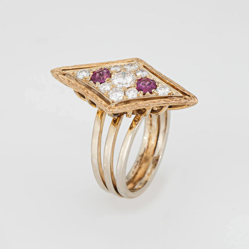 Bague 49 Bague vintage en or jaune avec diamants et rubis des années 80 58 Facettes G13614