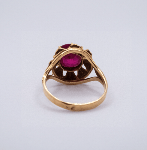 Bague 48 Solitaire Art Déco Or jaune et Rubis 58 Facettes