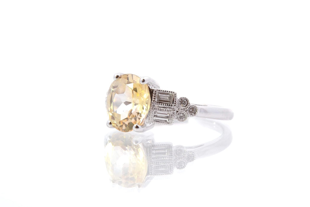 Bague Or blanc Saphir jaune Diamants