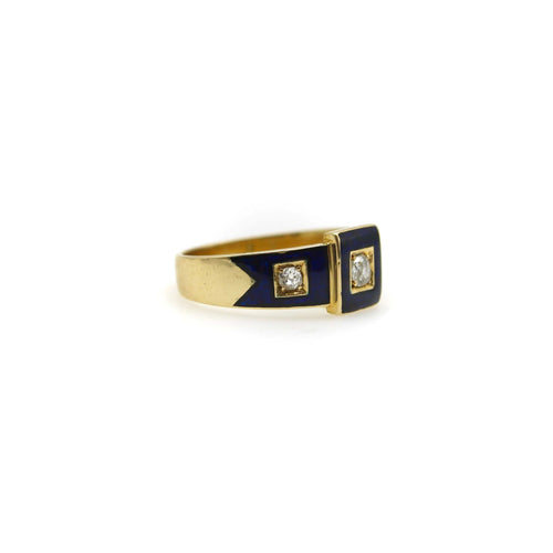 Bague 18K Gold Early Victorian Diamond Trilogy Ring with Blue Enamel Details 58 Facettes
