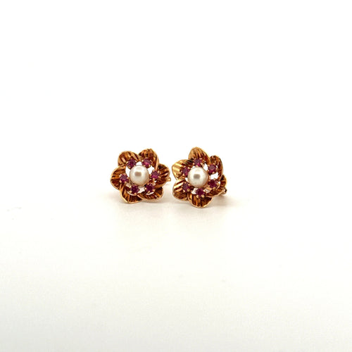 Boucles d'oreilles Dormeuse Or Jaune 18k Perle & Rubis 58 Facettes F2BO-GS29811-07