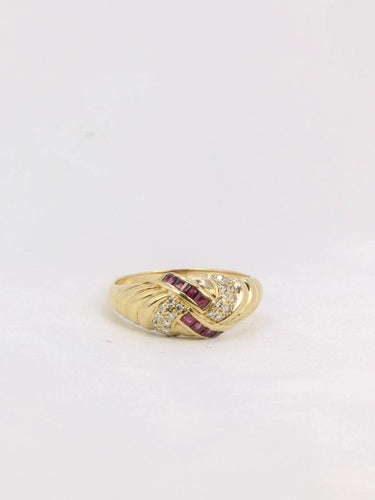 Bague 57 Bague jonc vintage or diamants rubis calibrés 58 Facettes J196