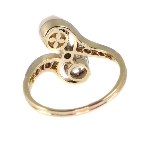Bague 58 Belle Epoque diamond and pearl engagement ring model toi et moi 58 Facettes 20155-0500