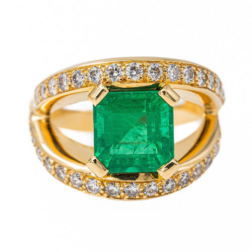 Bague Or jaune Emeraude, Diamant
