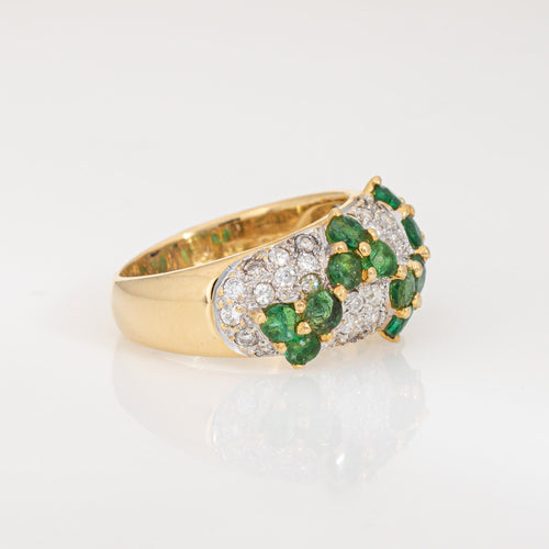 Bague Bague zigzag diamant émeraude des années 80, taille 5, bijou vintage en or jaune 18 carats 58 Facettes G13950