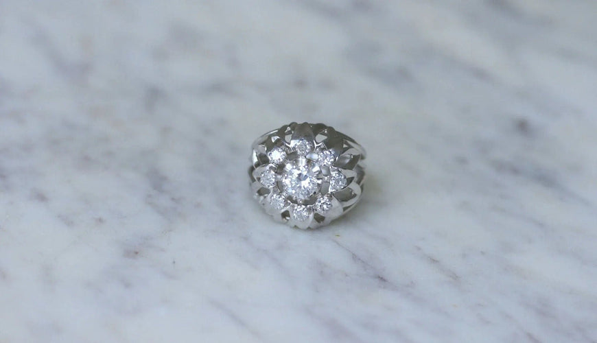 Bague 55 Bague Cocktail Diamants Or Blanc et Platine 58 Facettes