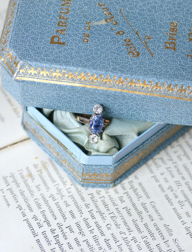 Bague 53 Bague Ancienne Saphir de Ceylan Non Chauffé et Diamants sur Or Rose 58 Facettes