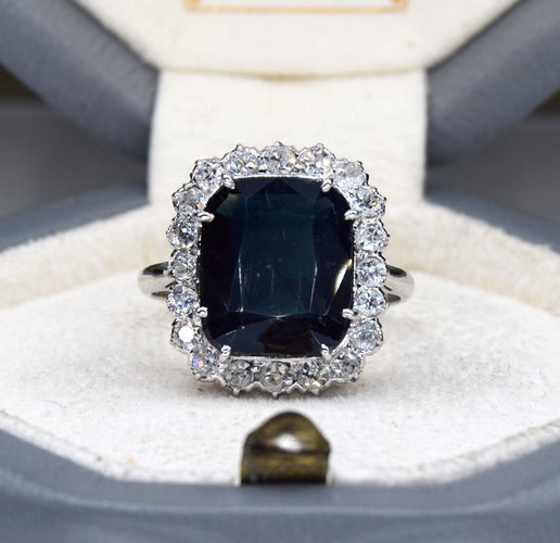 Bague 59 Bague vintage en or blanc avec saphir 58 Facettes