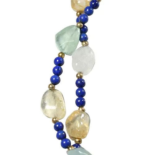 Collier Sautoir Quartz Rose, Lapis Lazuli, Malachite, Aventurine, Calcédoine et Boules Vermeil 58 Facettes S20