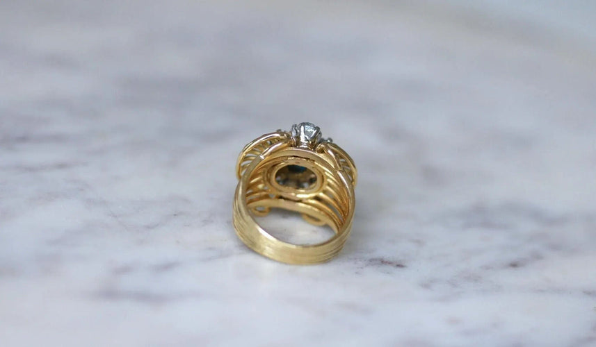 Bague 52.5 Bague Cocktail Turquoise et Diamants Or jaune 58 Facettes