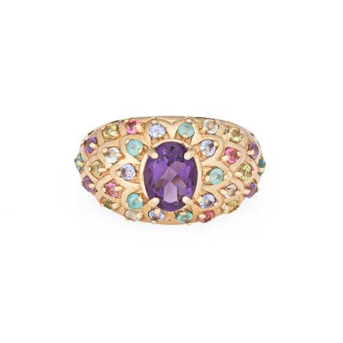 Bague 55 Bague paon vintage avec pierres précieuses arc-en-ciel en or jaune 58 Facettes G14023