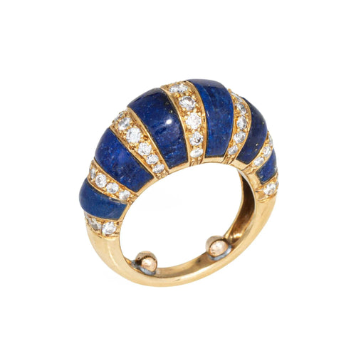 Bague 49 Bague dôme vintage en lapis-lazuli et diamants des années 70, or jaune 18 carats 58 Facettes G13741