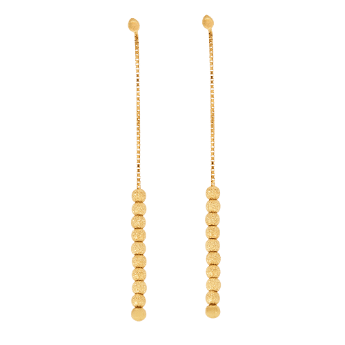 Boucles d'oreilles pendantes perles d'or jaune sur chaîne maille vénitienne