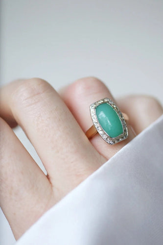 Bague 54 Bague Art Deco Chrysoprase Diamants 58 Facettes