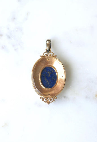 Pendentif Médaillon Ancien Scarabée Lapis Lazuli Diamants et Perles 58 Facettes
