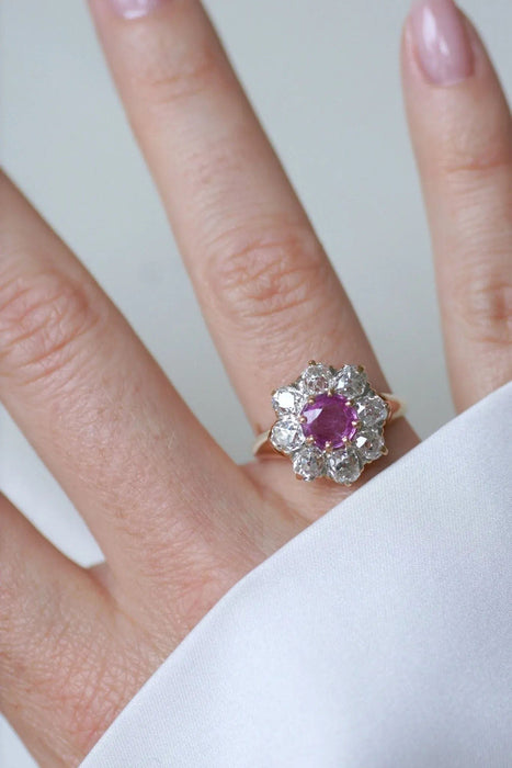 Bague 58 Bague Marguerite Saphir Rose et Diamants 58 Facettes