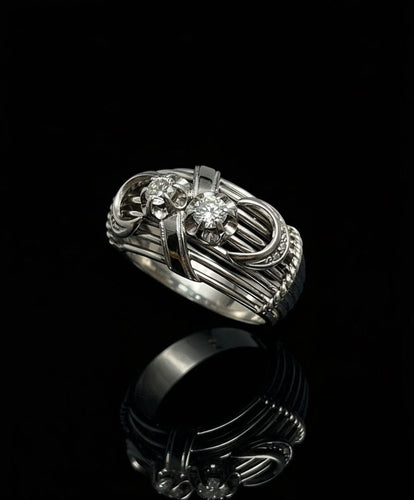 Bague Bague « mille fili » bombée ornée de diamants. Italie, années 1950. 58 Facettes