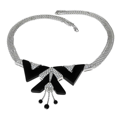 Collier Collier en or blanc, onyx, diamants naturels 58 Facettes IG-200063