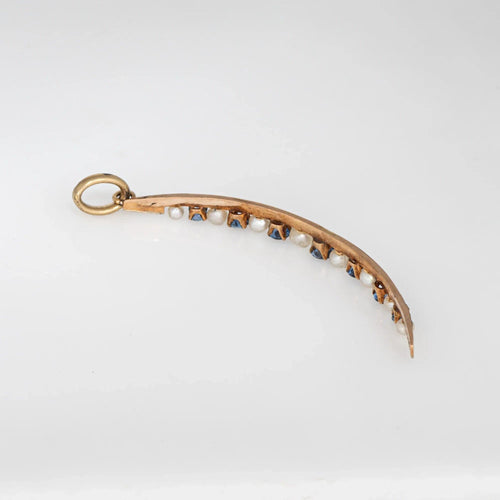 Pendentif Antique Victorian Crescent Moon Pendant Sapphire Pearl 58 Facettes G13735