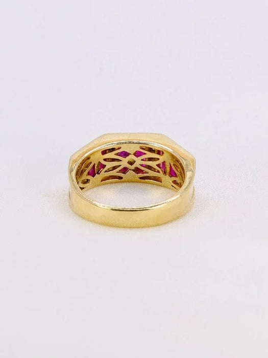 Bague 54 Bague vintage or jaune rubis calibrés diamants 58 Facettes 1073.8