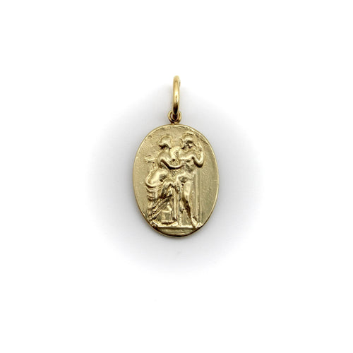 Pendentif Médaillon Vénus et Mars en or 14 carats Signature Classical Revival 58 Facettes