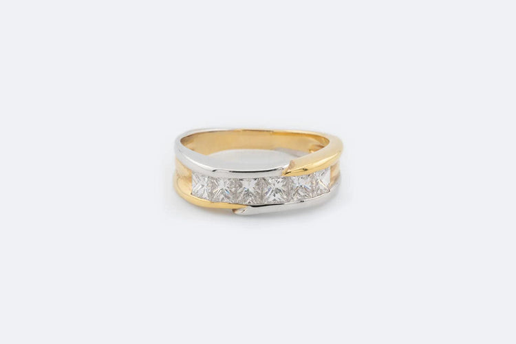 Bague Oro Giallo / 16 Anello princess cut in oro giallo e oro bianco con diamanti 58 Facettes ANL44
