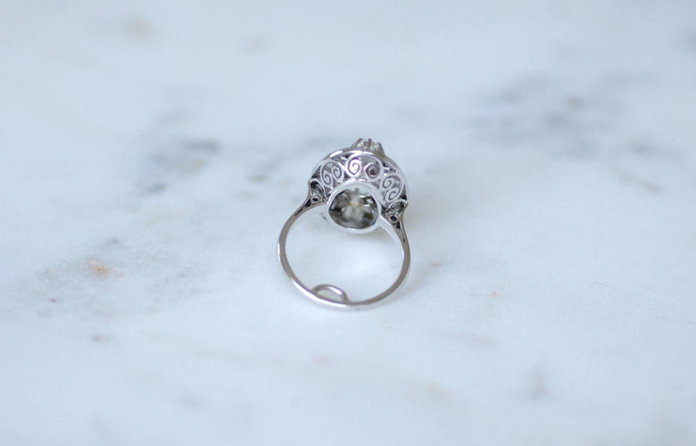 Bague 53 Bague Ovale Art Déco Diamants 2.10 Cts, Platine & Or Blanc 58 Facettes