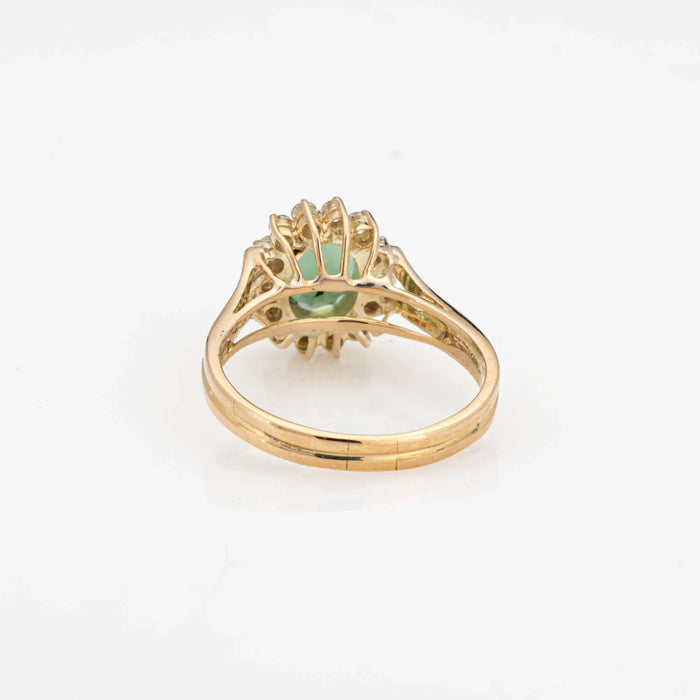 Bague diamant tourmaline verte Vintage or princesse pierres précieuses fiançailles