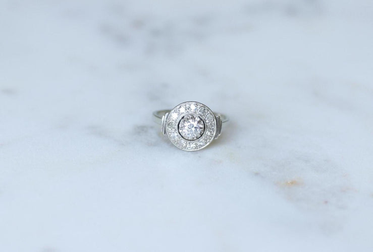Bague 54 Bague Cible Art Déco Diamants 0,75 Ct sur Or blanc et Platine 58 Facettes