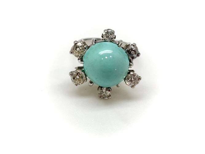 Bague 51 Bague ancienne or blanc, turquoise, diamants 58 Facettes M9157