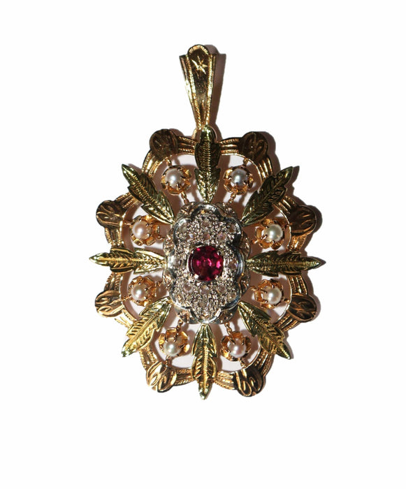 Broche Pendentif Broche Napoléon III trois ors diamants grenat 58 Facettes 571