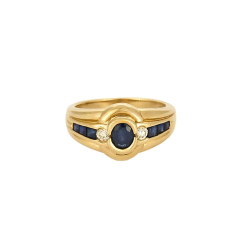 Bague 49 Bague en or jaune, saphir et diamants 58 Facettes SAI0750
