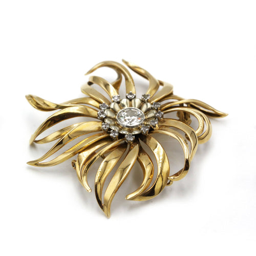 Broche Broche Fleur - Or jaune, Platine & Diamants 58 Facettes 250402R