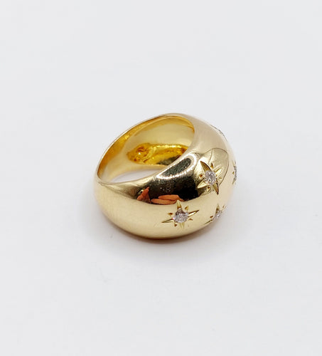 Bague 43.5 Bague bombé dôme or 18k diamant taille brillants en serti étoilé (circa 1950) 58 Facettes A05072