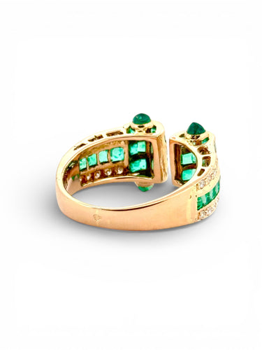 Bague 59 Bague en or jaune 18 carats émeraudes et diamants 58 Facettes